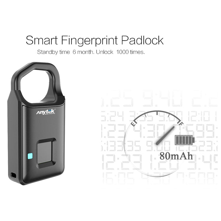 Anytek P4 3.7V Micro USB Charging Semiconductor Fingerprint Sensing Small Padlock, P4