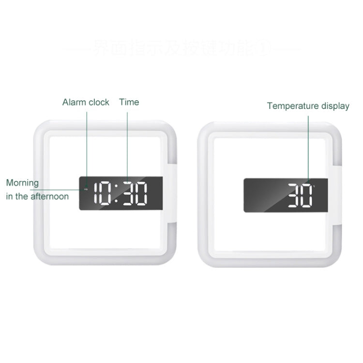 TS-S28-W Multifunctional Square RGB Thermometer Digital Alarm Clock LED Mirror Hollow Wall Clock, RGB Thermometer Clock