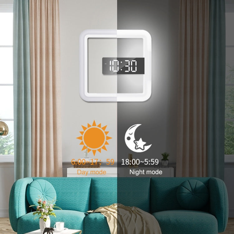 TS-S28-W Multifunctional Square RGB Thermometer Digital Alarm Clock LED Mirror Hollow Wall Clock, RGB Thermometer Clock