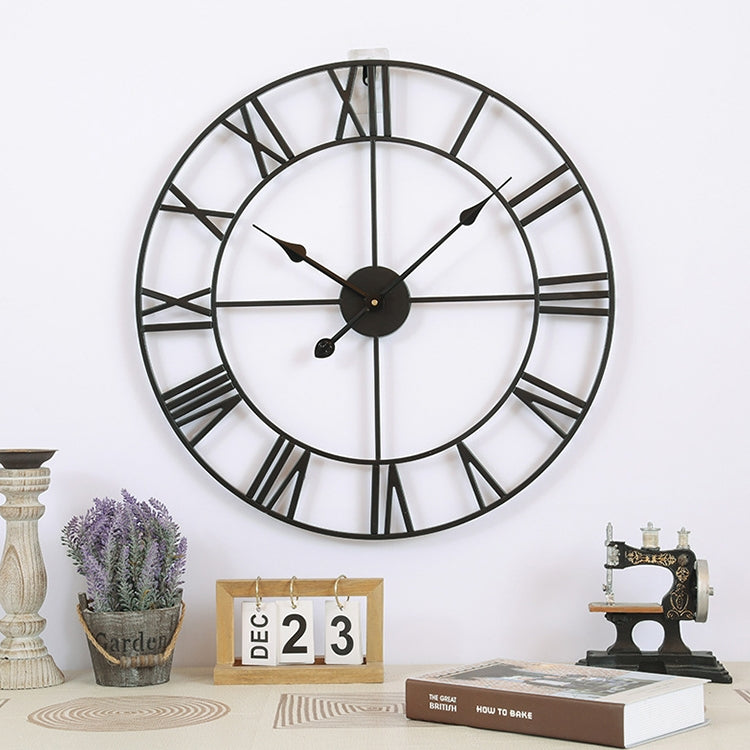 80cm Retro Living Room Iron Round Roman Numeral Mute Decorative Wall Clock, 80cm