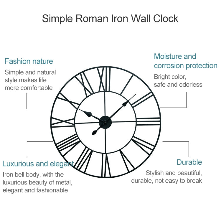 80cm Retro Living Room Iron Round Roman Numeral Mute Decorative Wall Clock, 80cm