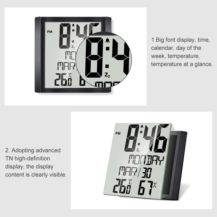 TS-8608 Multifunction Large Screen Clock Household Creative Thermometer Hygrometer, TS-8608