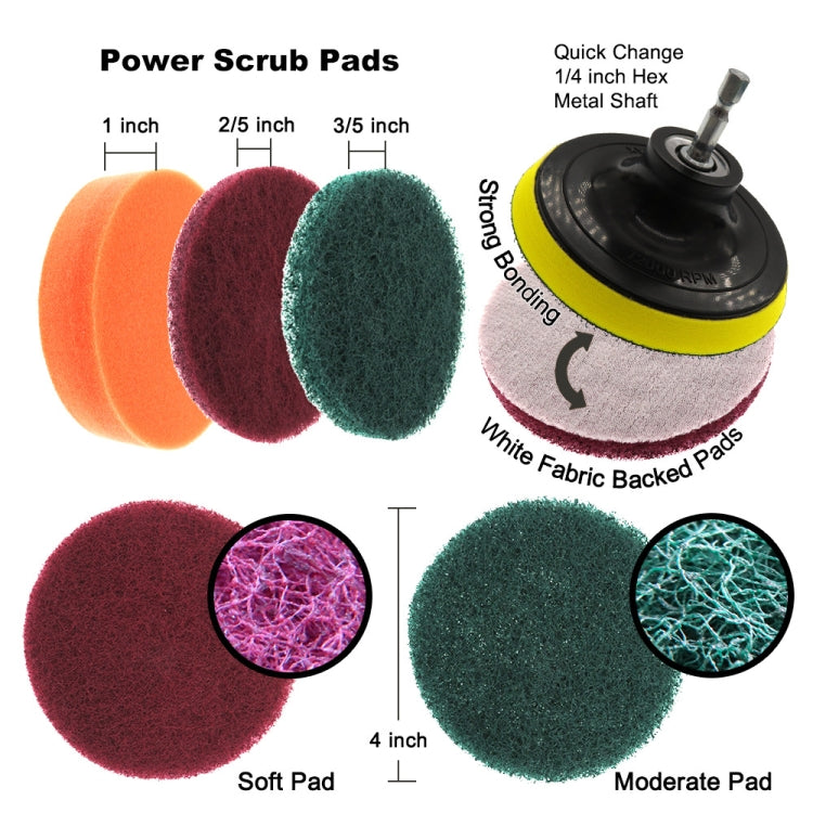 14 in 1 4 inch Sponge Scouring Pad Floor Wall Window Glass Cleaning Descaling Electric Drill Brush Head Set, Random Color Delivery, 14 in 1
