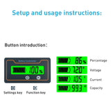 2m 200A 12V 48V Digital Display DC Current Voltmeter Lead-Acid Lithium Battery Charge Meter, 2m 200A