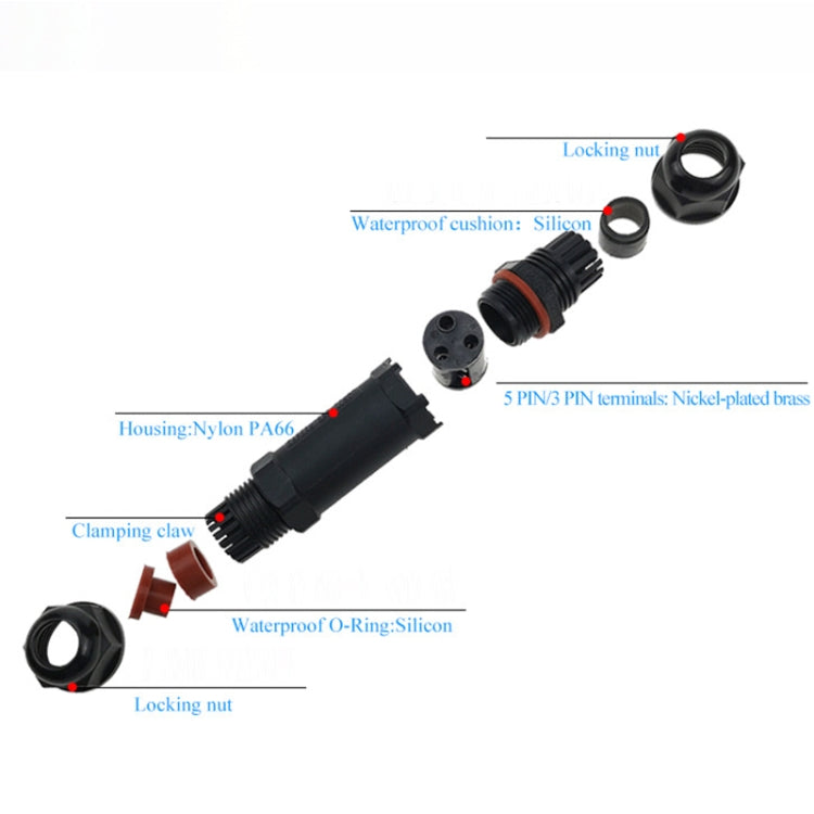 XY20 IP68 Waterproof 3 Pin Straight Cable Connector, XY20