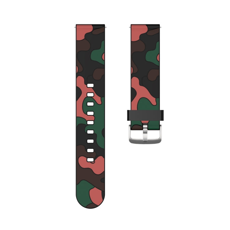 Camouflage Silicone Replacement Wrist Strap Watchband with Silver Buckle, 20mm For Samsung Galaxy Watch 3 41mm, 22mm For Samsung Galaxy Watch 3 45mm, 20mm For Samsung Galaxy Watch Active2 44mm, 20mm For Huawei Watch GT 2 42mm                           ...