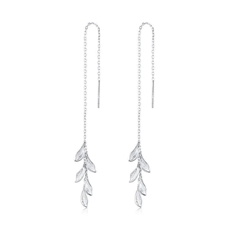 S925 Sterling Silver Simple Style Long Leaves Women Earrings, Long Leaves - Zen Craft