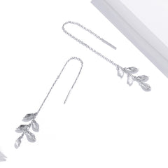 S925 Sterling Silver Simple Style Long Leaves Women Earrings, Long Leaves - Zen Craft