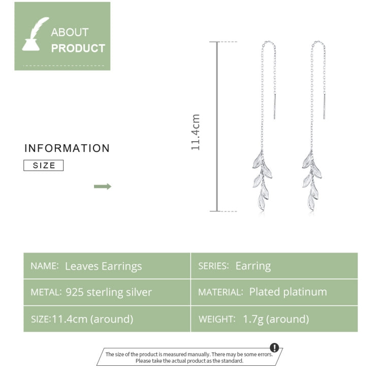 S925 Sterling Silver Simple Style Long Leaves Women Earrings, Long Leaves - Zen Craft