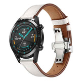 22mm Universal Butterfly Buckle Leather Replacement Strap Watchband, Silver Buckle