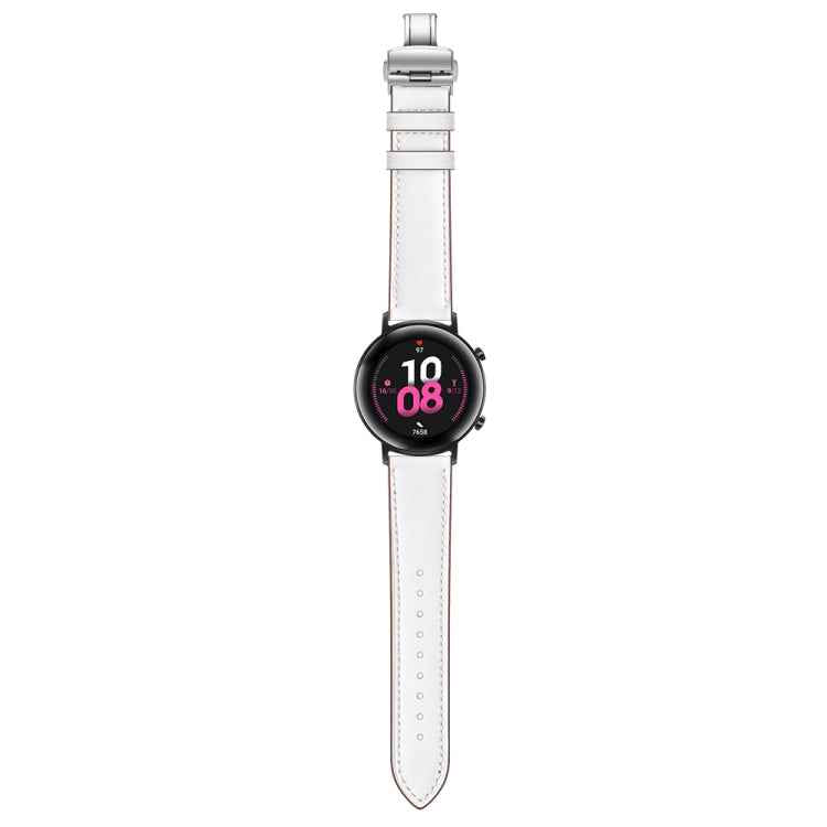 22mm Universal Butterfly Buckle Leather Replacement Strap Watchband, Silver Buckle