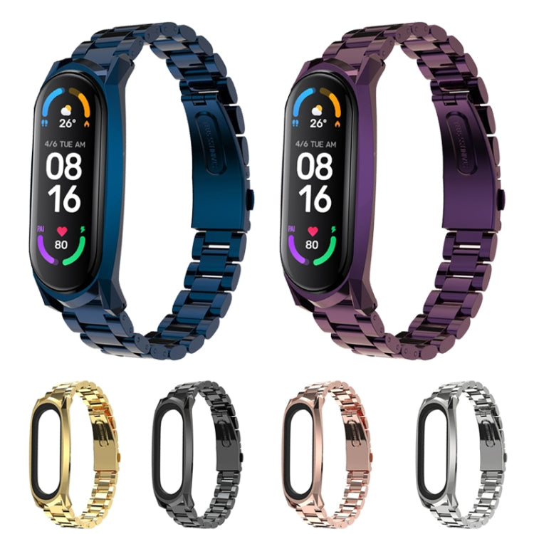 For Xiaomi Mi Band 6 / 5 / 4 / 3 Mijobs Three Beads Metal GT Stainless Steel Replacement Watchband