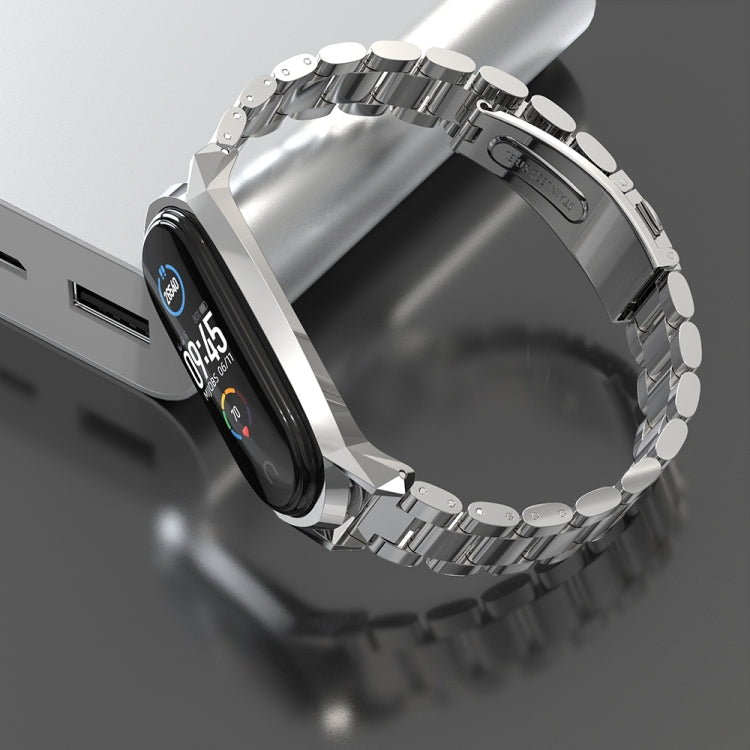 For Xiaomi Mi Band 6 / 5 / 4 / 3 Mijobs Three Beads Metal GT Stainless Steel Replacement Watchband