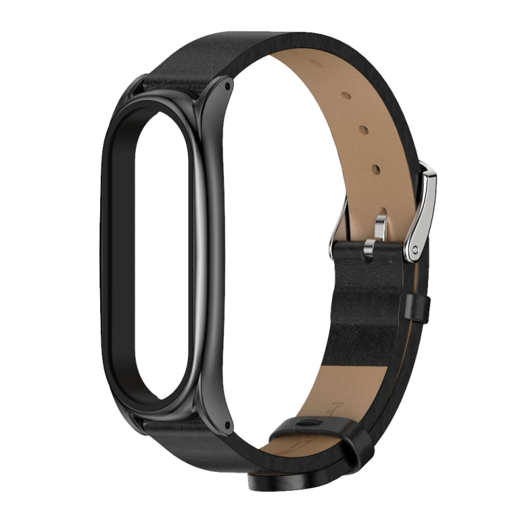 For Xiaomi Mi Band 6 / 5 / 4 / 3 Mijobs Metal Case Crazy Horse Texture PU Microfiber Plus Replacement Watchband