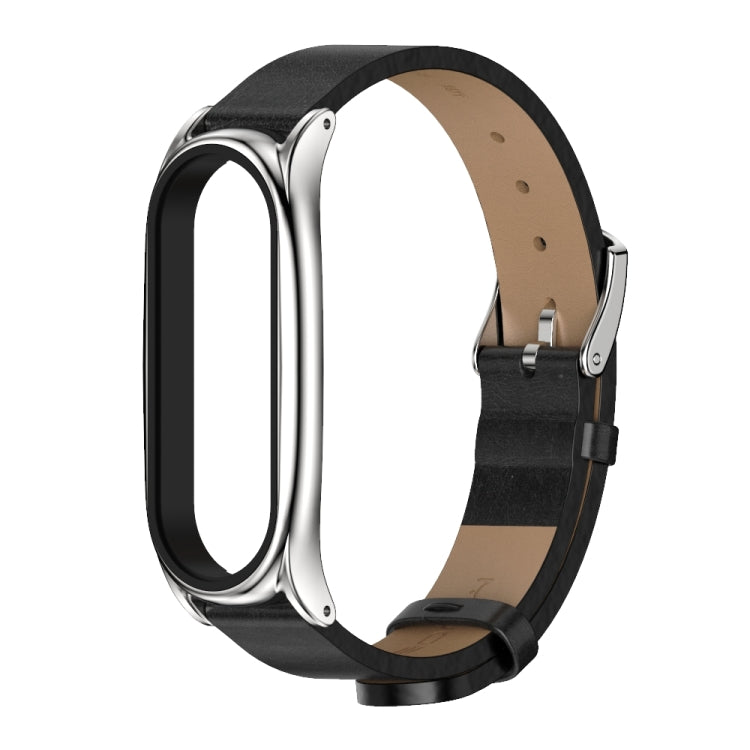 For Xiaomi Mi Band 6 / 5 / 4 / 3 Mijobs Metal Case Crazy Horse Texture PU Microfiber Plus Replacement Watchband