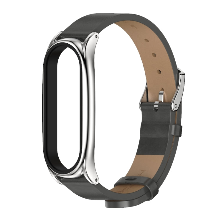 For Xiaomi Mi Band 6 / 5 / 4 / 3 Mijobs Metal Case Crazy Horse Texture PU Microfiber Plus Replacement Watchband
