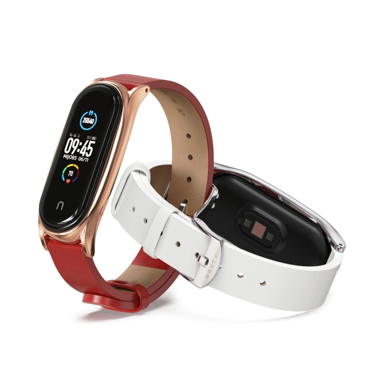 For Xiaomi Mi Band 6 / 5 / 4 / 3 Mijobs Metal Case Crazy Horse Texture PU Microfiber Plus Replacement Watchband