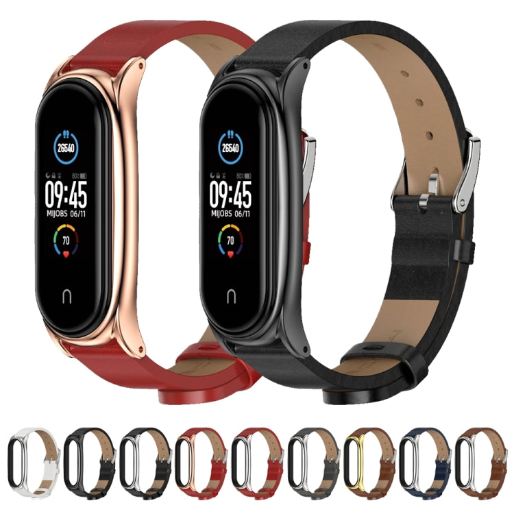 For Xiaomi Mi Band 6 / 5 / 4 / 3 Mijobs Metal Case Crazy Horse Texture PU Microfiber Plus Replacement Watchband
