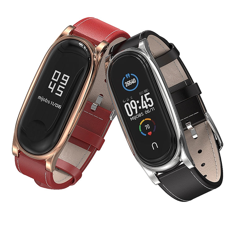 For Xiaomi Mi Band 6 / 5 / 4 / 3 Mijobs First Layer Cowhide Plus Replacement Watchband
