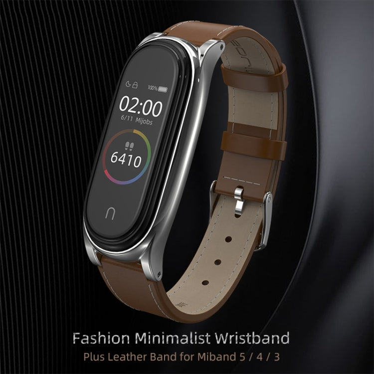 For Xiaomi Mi Band 6 / 5 / 4 / 3 Mijobs First Layer Cowhide Plus Replacement Watchband