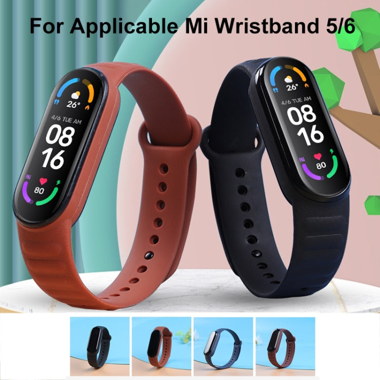 For Xiaomi Mi Band 6 / 5 Universal Silicone Leather Texture Replacement Strap Watchband