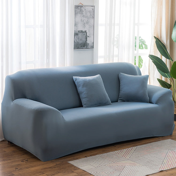145-185cm Four Seasons Solid Color Elastic Full Coverage Non-slip Sofa Cover Grey Blue