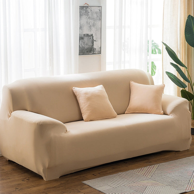 145-185cm Four Seasons Solid Color Elastic Full Coverage Non-slip Sofa Cover Beige