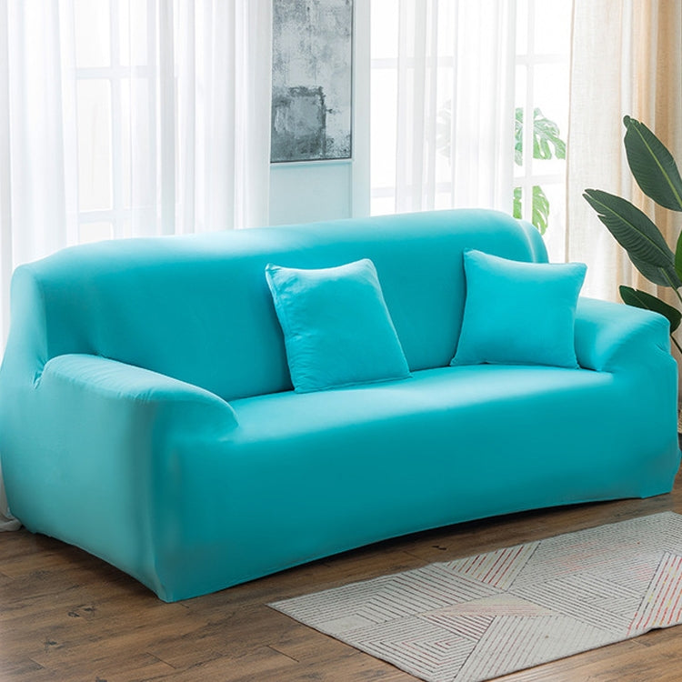 145-185cm Four Seasons Solid Color Elastic Full Coverage Non-slip Sofa Cover Sky Blue