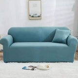 145-185cm Four Seasons Solid Color Elastic Full Coverage Non-slip Sofa Cover Lake Blue