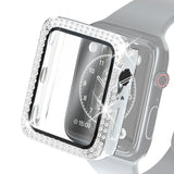 Electroplating PC Double Rows Diamond Protective Case with Tempered Glass Film For Apple Watch Series, 3 & 2 & 1 38mm, 3 & 2 & 1 42mm