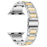 Three-beads Diamond + Gemstone Replacement Strap Watchband For Apple Watch Series, 7 41mm / 6 & SE & 5 & 4 40mm / 3 & 2 & 1 38mm, 7 45mm / 6 & SE & 5 & 4 44mm / 3 & 2 & 1 42mm
