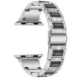 Three-beads Diamond + Gemstone Replacement Strap Watchband For Apple Watch Series, 7 41mm / 6 & SE & 5 & 4 40mm / 3 & 2 & 1 38mm, 7 45mm / 6 & SE & 5 & 4 44mm / 3 & 2 & 1 42mm