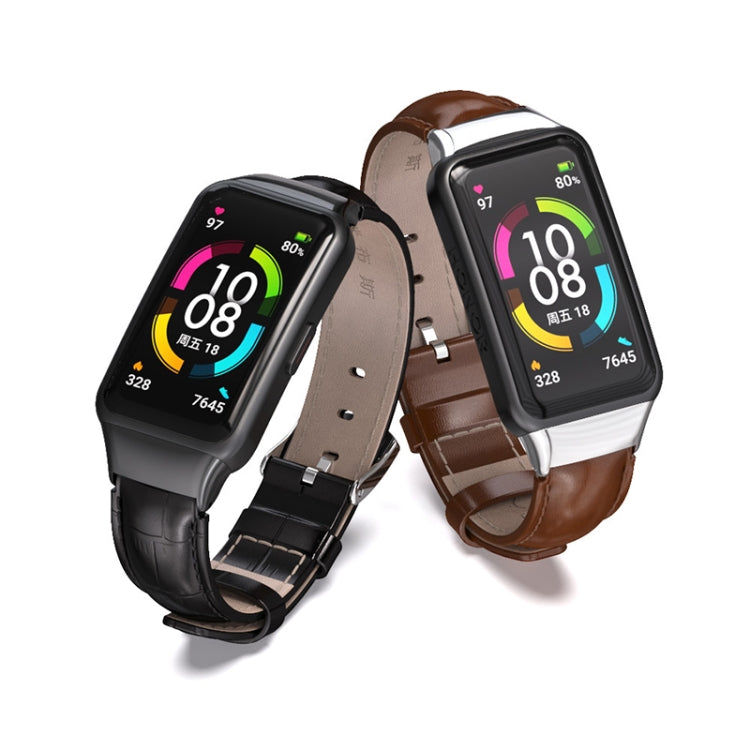 MIJOBS Cowhide Leather Replacement Strap Watchband, For Huawei Band 6 / Honor Band 6