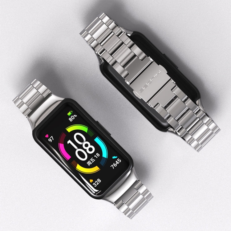 MIJOBS Three Strains Stainless Steel Metal Buckle Replacement Strap Watchband, For Huawei Band 6 / Honor Band 6