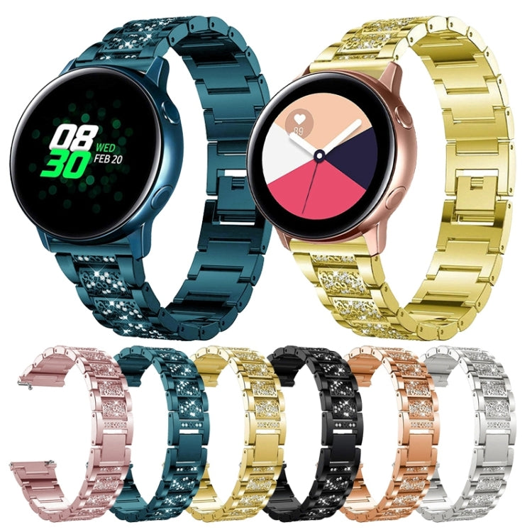 22mm Universal Three-beads Diamond Steel Replacement Strap Watchband, 22mm