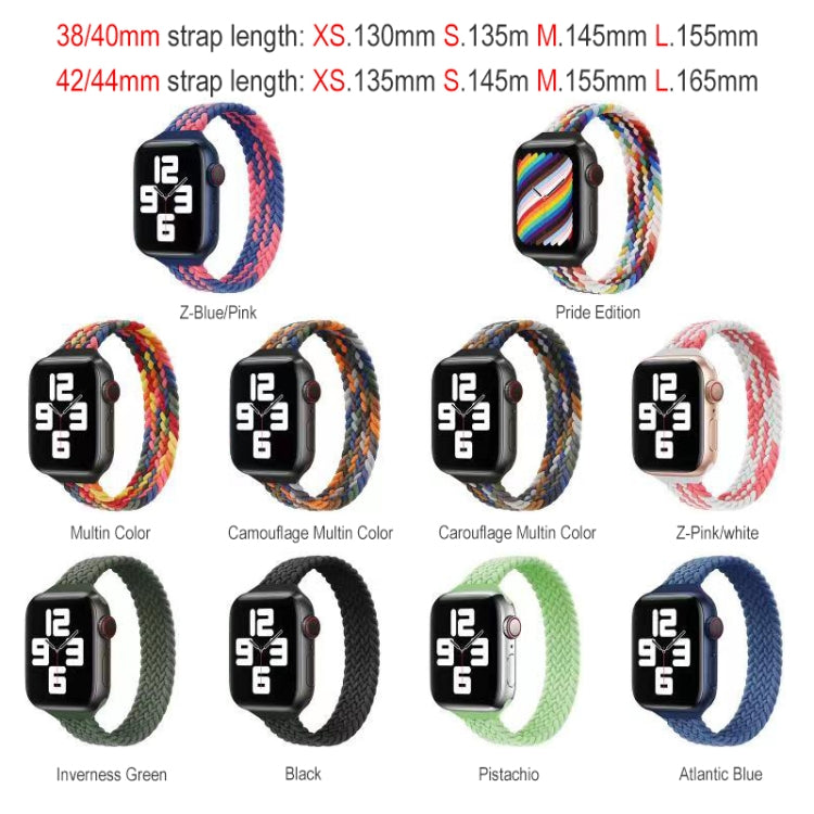 Small Waist Single Loop Nylon Braid Replacement Watchband For Apple Watch Series, XS 130mm, XS 135mm, 7 41mm / 6&SE&5&4 40mm / 3&2&1 38mm