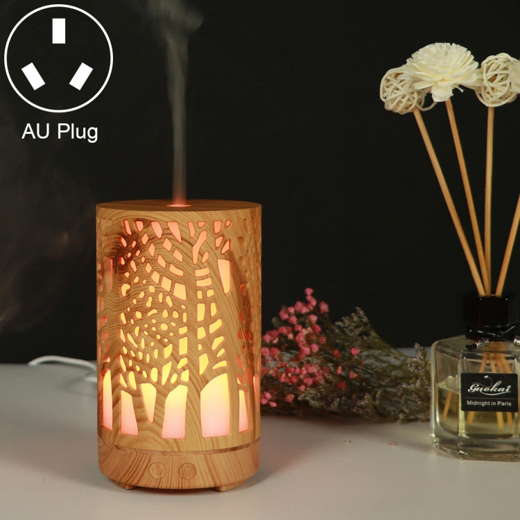200ml Hollow-out Forest Pattern Wooden Essential Oil Aromatherapy Machine Ultrasonic Humidifier, AU Plug, USB, UK Plug, US Plug AU Plug Light Brown-3