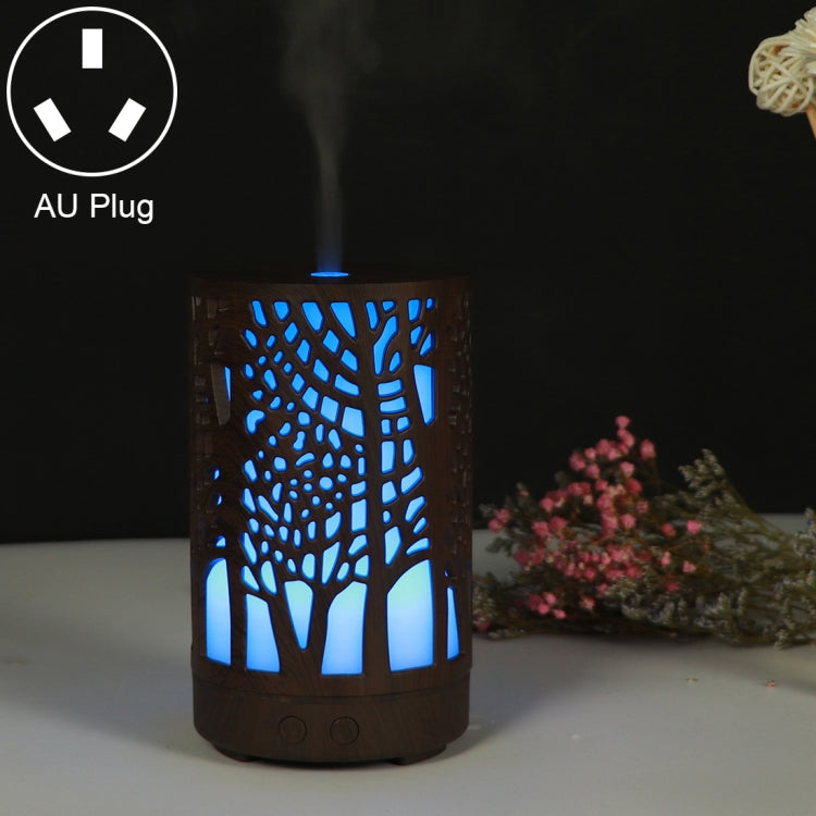 200ml Hollow-out Forest Pattern Wooden Essential Oil Aromatherapy Machine Ultrasonic Humidifier, AU Plug, USB, UK Plug, US Plug AU Plug Dark Brown-3