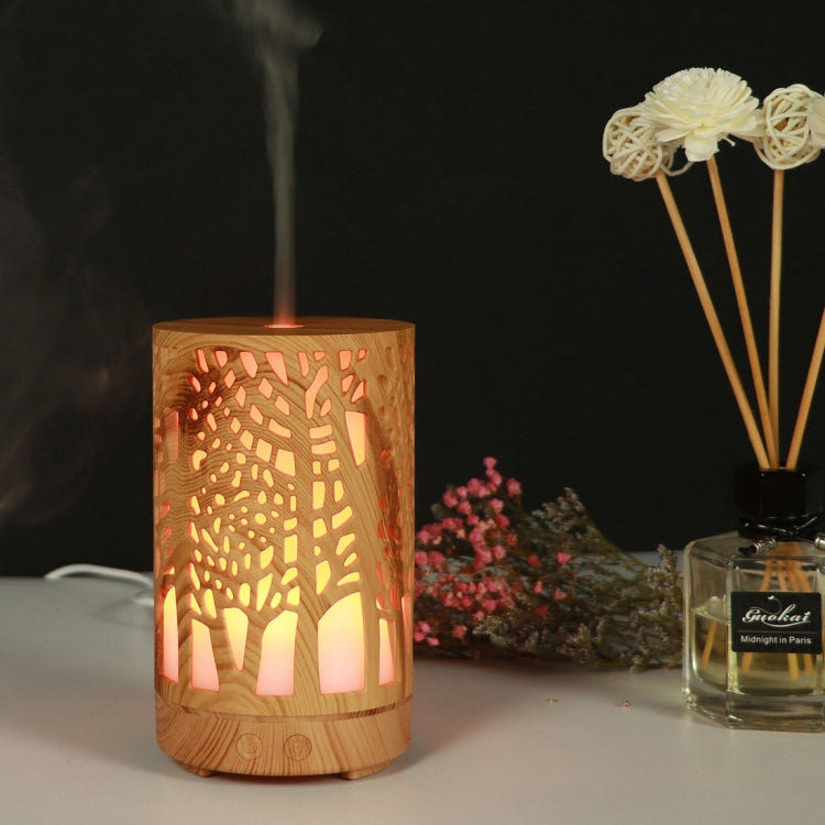 200ml Hollow-out Forest Pattern Wooden Essential Oil Aromatherapy Machine Ultrasonic Humidifier, AU Plug, USB, UK Plug, US Plug USB Light Brown-3
