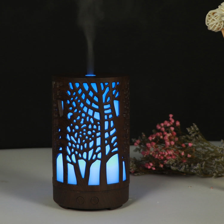 200ml Hollow-out Forest Pattern Wooden Essential Oil Aromatherapy Machine Ultrasonic Humidifier, AU Plug, USB, UK Plug, US Plug USB Dark Brown-3