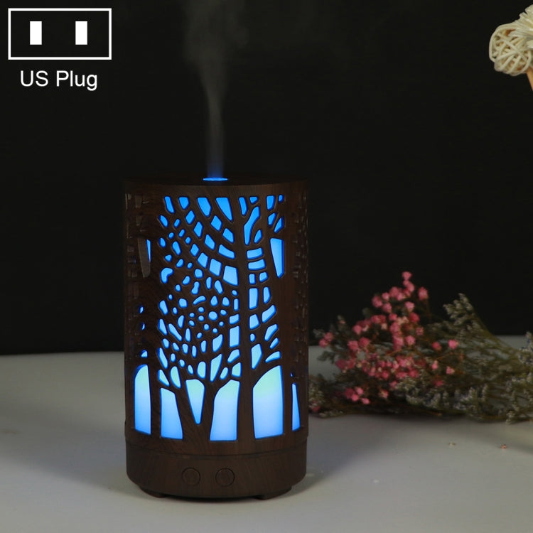 200ml Hollow-out Forest Pattern Wooden Essential Oil Aromatherapy Machine Ultrasonic Humidifier, AU Plug, USB, UK Plug, US Plug US Plug Dark Brown-3