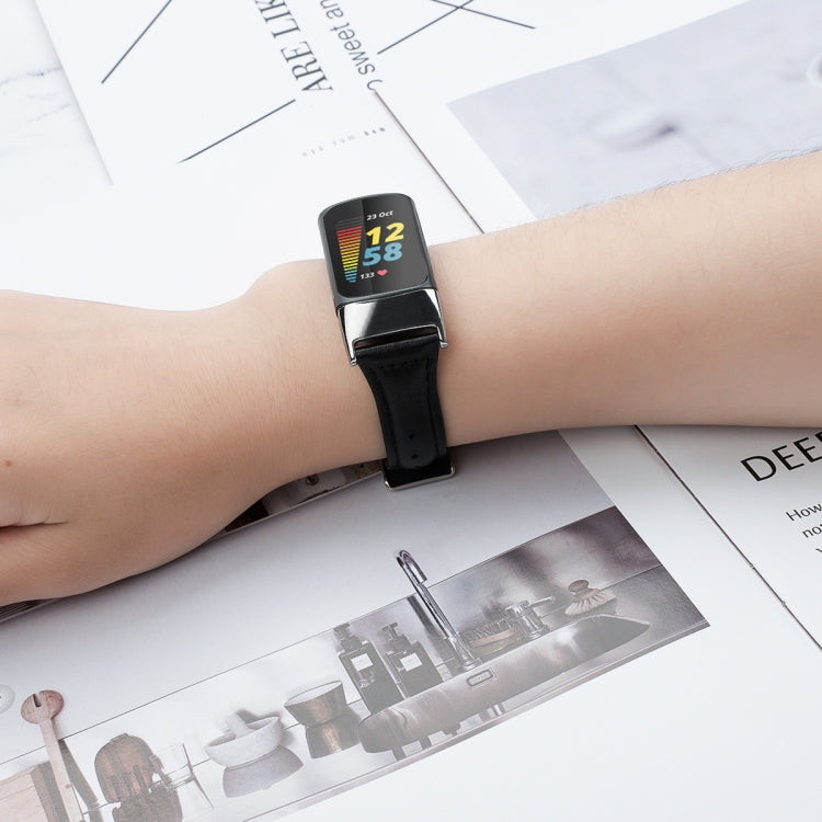 For Fitbit Charge 5 FC5-18 Leather Strap Watchband, S, L