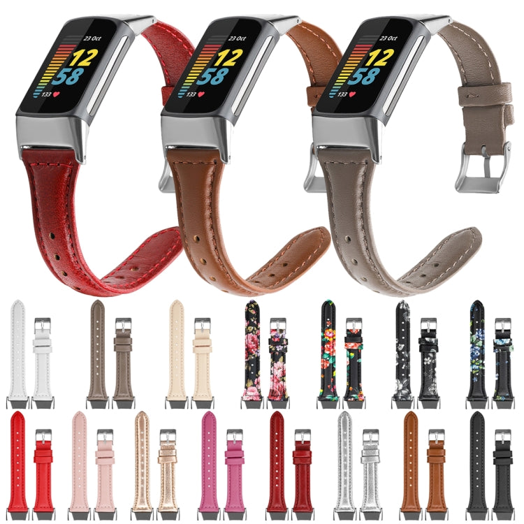 For Fitbit Charge 5 FC5-18 Leather Strap Watchband, S, L