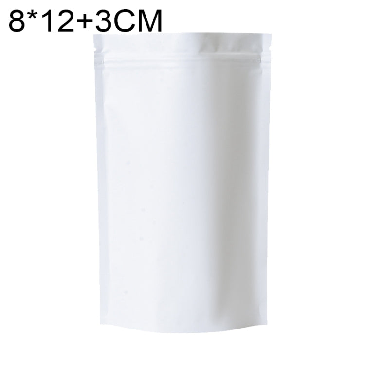 100 PCS/Set Matte Aluminum Foil Snack Stand-up Pouch, 8x12+3cm, 9x13+3cm, 10x15+3cm, 12x20+4cm 8x12+3cm White