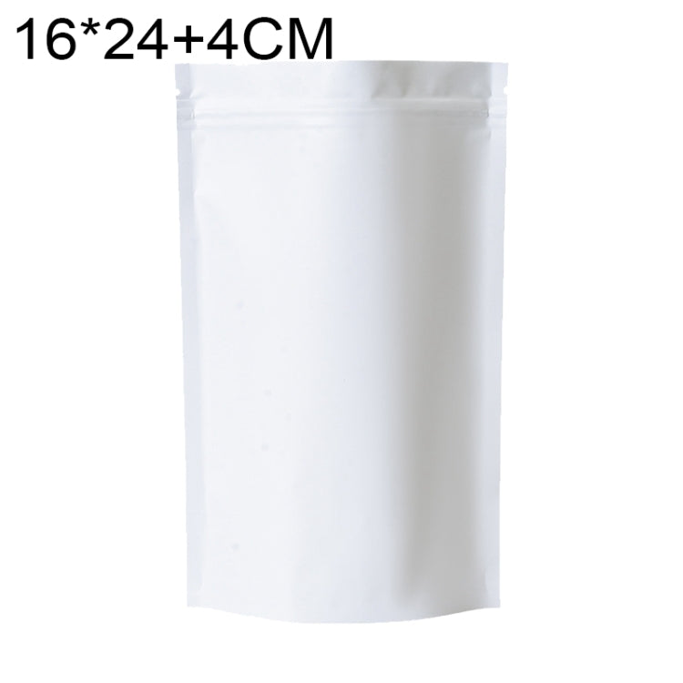 100 PCS/Set Matte Aluminum Foil Snack Stand-up Pouch, 14x20+4cm, 15x22+4cm, 16x24+4cm, 18x26+4cm 16x24+4cm White