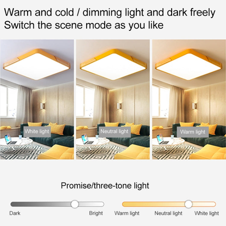 Wood Macaron LED Square Ceiling Lamp, 3-Colors Light, 30cm, 40cm, 50cm, 60cm