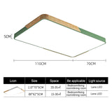 Wood Macaron LED Rectangle Ceiling Lamp, White Light, 88x62cm, 110x70cm