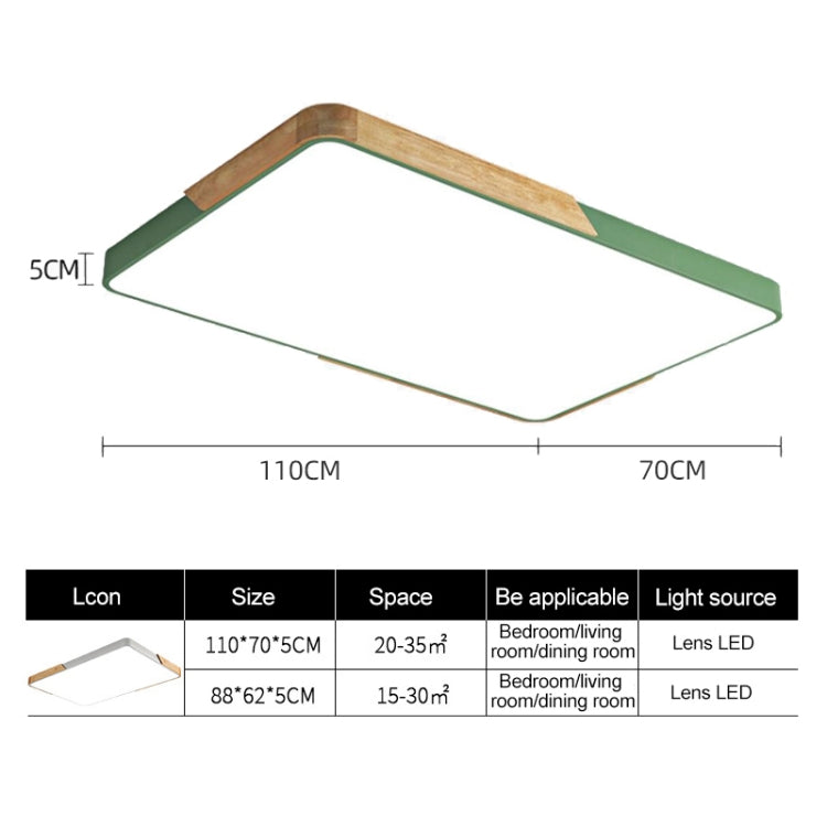 Wood Macaron LED Rectangle Ceiling Lamp, White Light, 88x62cm, 110x70cm