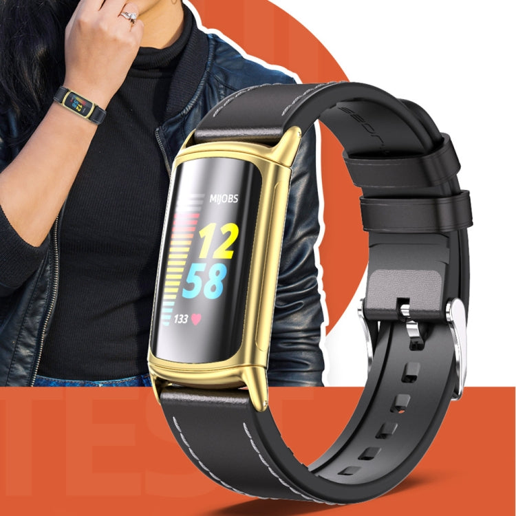 Mijobs TPU + Leather Watch Band, For Fitbit Charge5