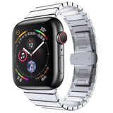 One-bead Steel Butterfly Buckle Watch Band For Apple Watch Series, For Apple Watch Ultra 49mm / Series 8&7 45mm, For Apple Watch Series 8&7 41mm, 7 41mm / 6&SE&5&4 40mm / 3&2&1 38mm, 7 45mm / 6&SE&5&4 44mm / 3&2&1 42mm